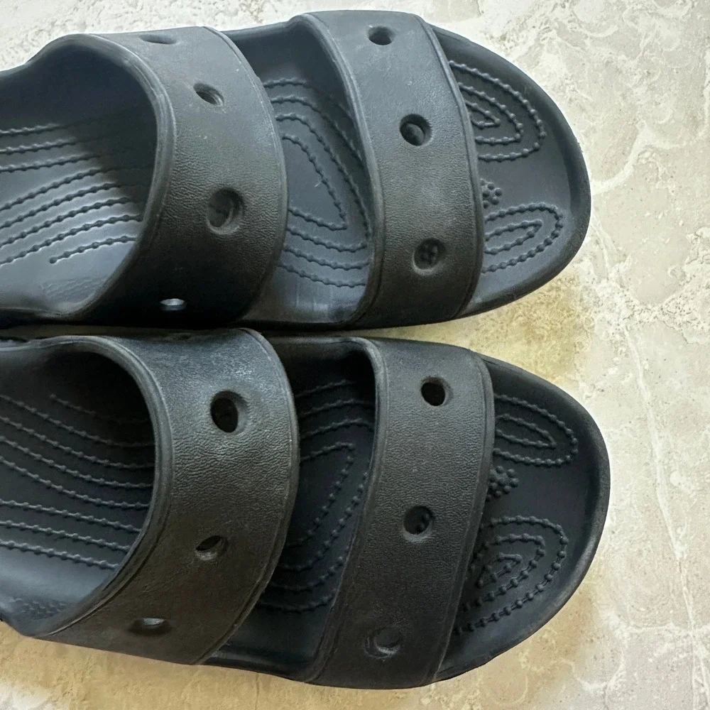 Crocs Classic Sandal Black Two Strap Slide Shoes Jibbitz Ready Size M4 W6